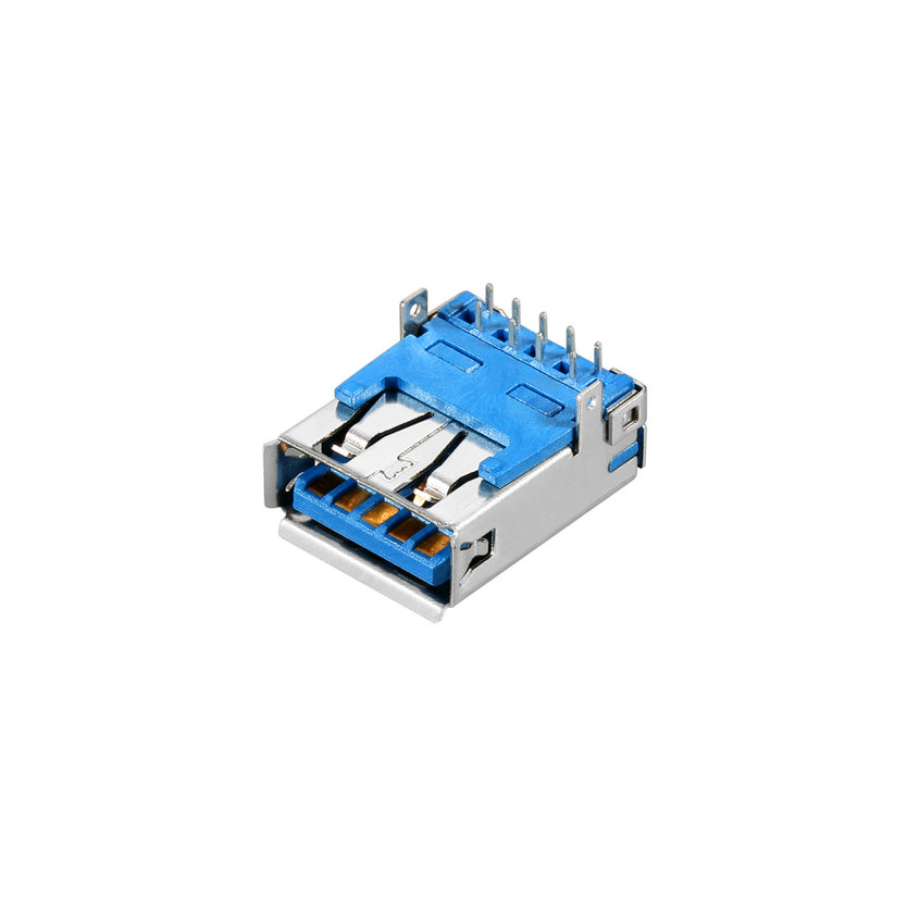 USB 3.0 A-type, Female, Right Angle DIP, Straight Feet Type, Roll Edge, I/O Connector 