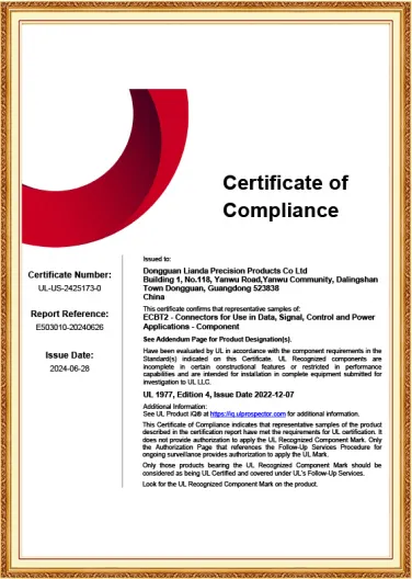 Wire-to-board connector series certificate
